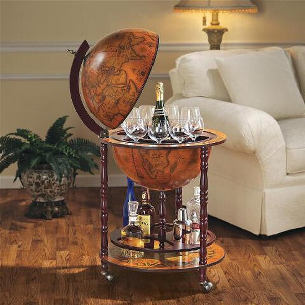 Italian Replica Globe Bar Stores your Liquors Wooden Caddy Earth Art